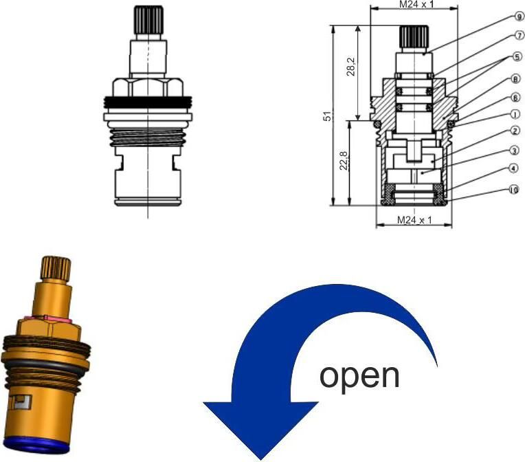 Riko Keramische binnenwerk | Type 2 1 2"koud links open