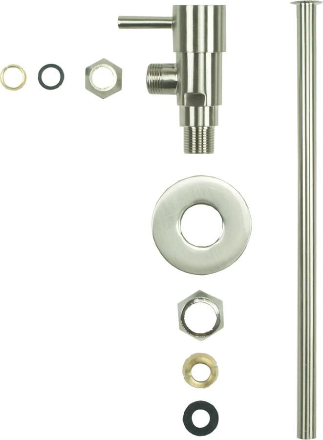 Riko Minimo design hoekstopkraan met aansluit set 3 8" bu x 10 mm Geborsteld staal