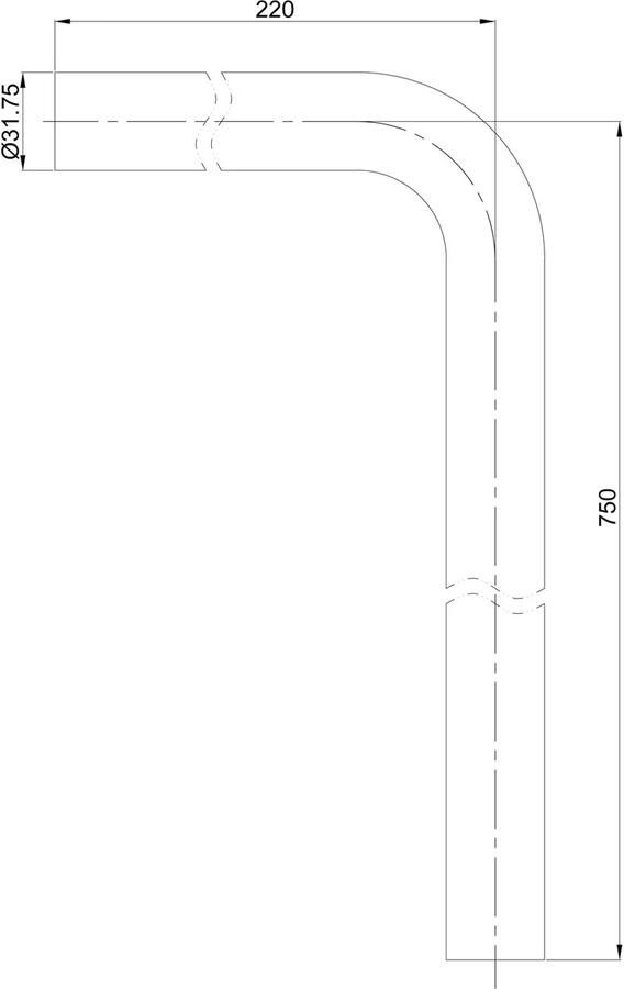 Riko Vloerbuis Wiesbaden Unimatch | 32 mm haaks | 75x22 cm | Geborsteld messing PVD