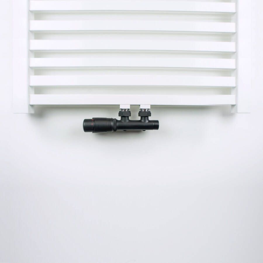 Riko Thermostaat onderblok aansluitset voor radiator compleet haaks-links mat zwart