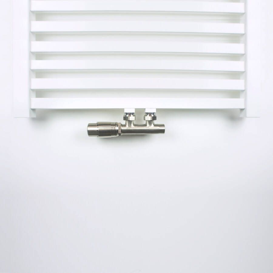 Riko Thermostaat onderblok aansluitset voor radiator compleet haaks-links rvs look