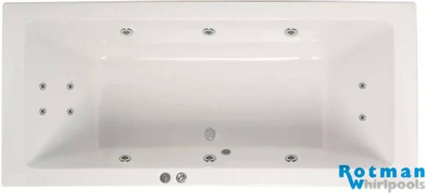 Rotman Whirlpool bad Plan | 180x80 cm | Acryl | Pneumatisch | Waterjetsysteem | Wit