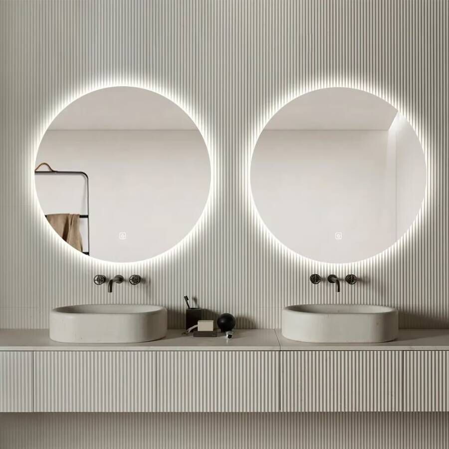 SaniClear Badkamerspiegel Circle | 80x80 cm | Set van 2 | Indirecte verlichting | Touch button | Met spiegelverwarming