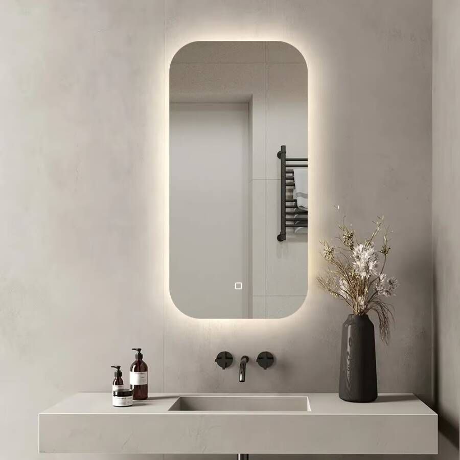 SaniClear Badkamerspiegel Denver | 50x100 cm | Indirecte verlichting | Touch button | Met spiegelverwarming