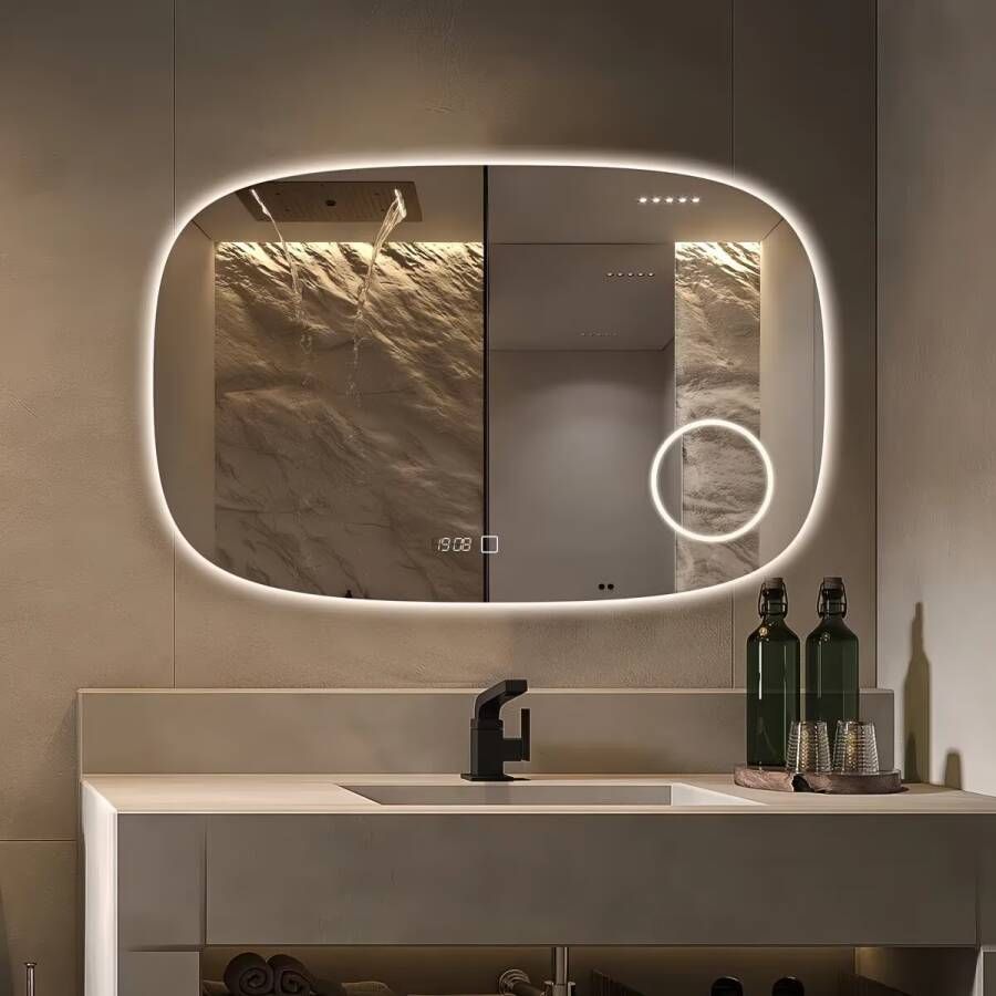 SaniClear Badkamerspiegel Shave | 100x65 cm | Vergrootglas | Indirecte verlichting | Touch button | Met spiegelverwarming