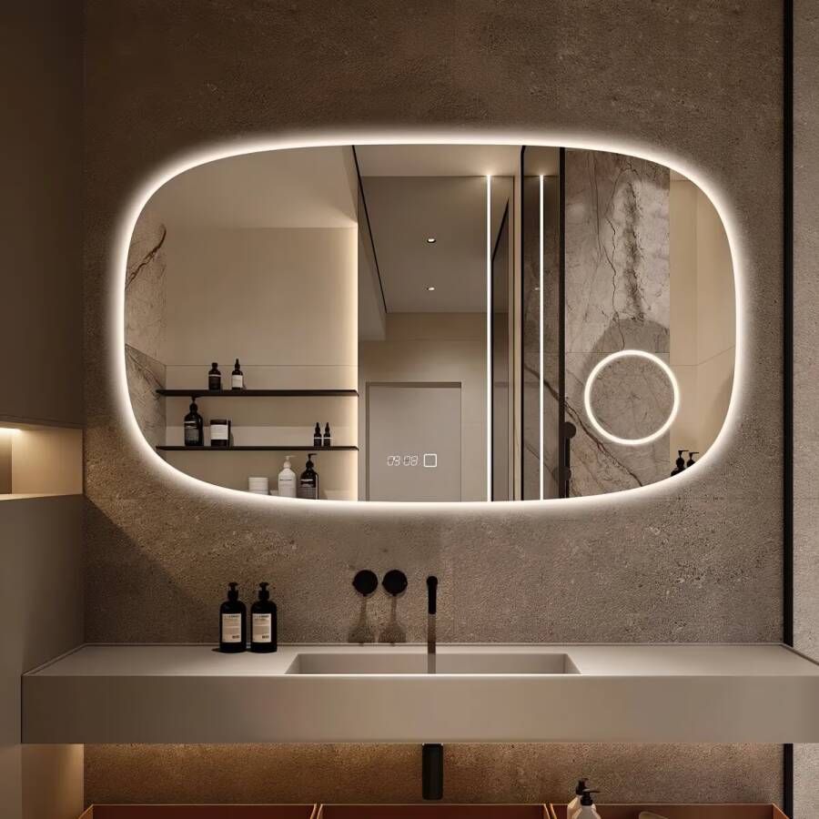 SaniClear Badkamerspiegel Shave | 120x70 cm | Vergrootglas | Indirecte verlichting | Touch button | Met spiegelverwarming