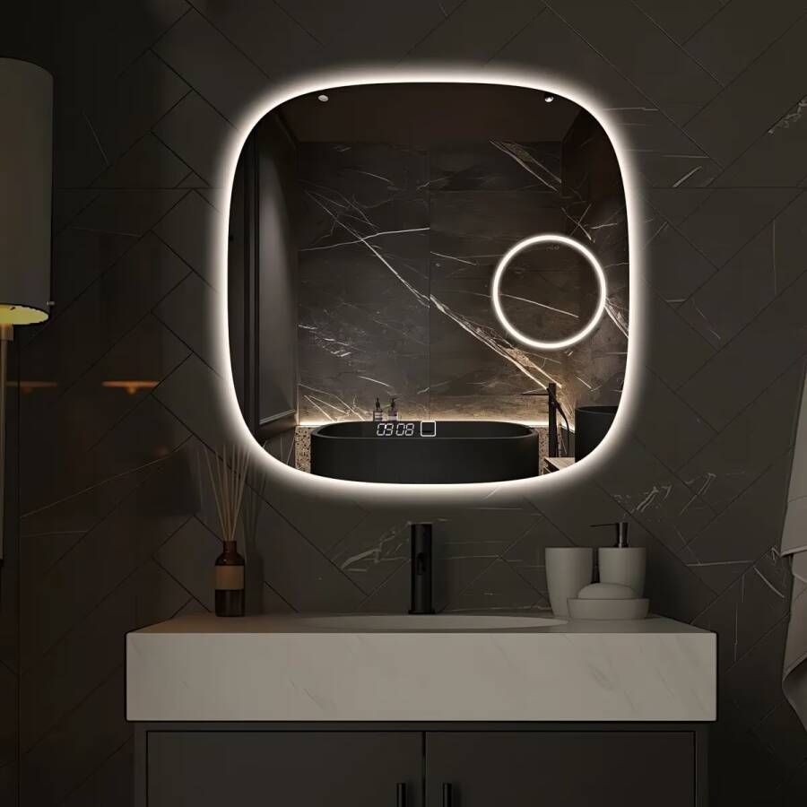 SaniClear Badkamerspiegel Shave | 60x60 cm | Vergrootglas | Indirecte verlichting | Touch button | Met spiegelverwarming