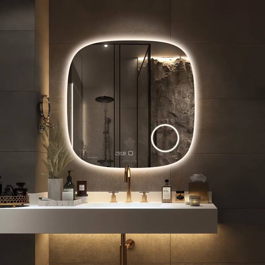 SaniClear Badkamerspiegel Shave | 80x80 cm | Vergrootglas | Indirecte verlichting | Touch button | Met spiegelverwarming