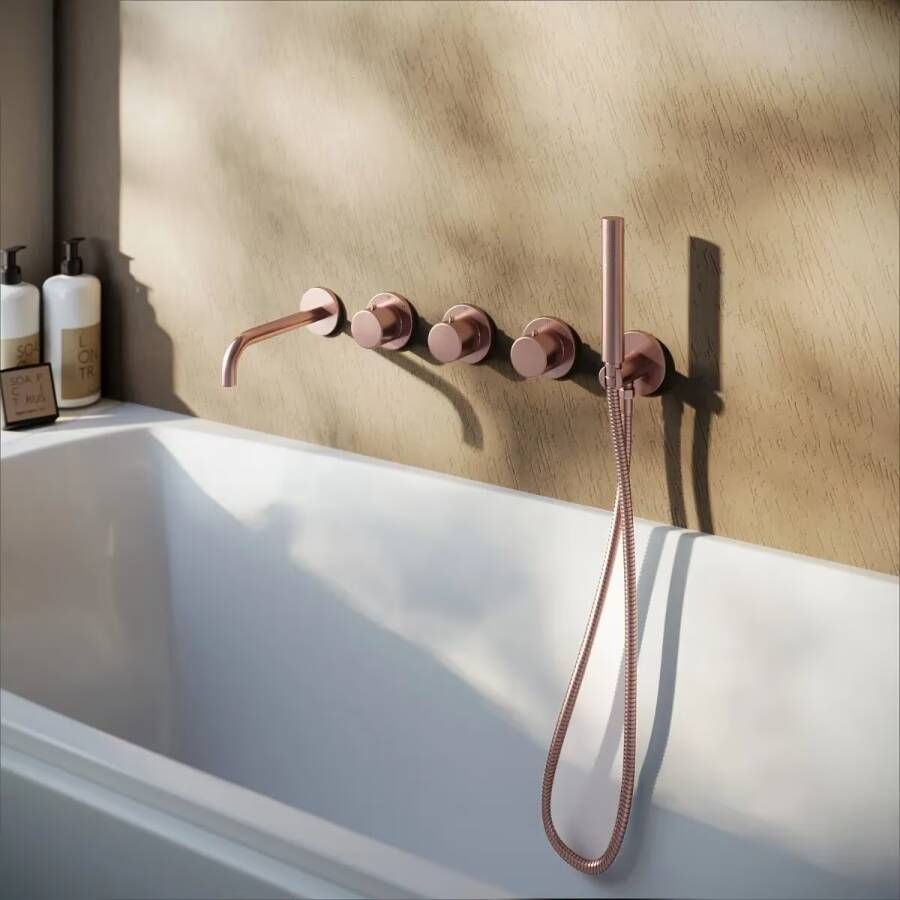 SaniClear Badkraan set Plus | Inbouw | Thermostaatkraan | Incl.Inbouwdeel | Geborsteld koper