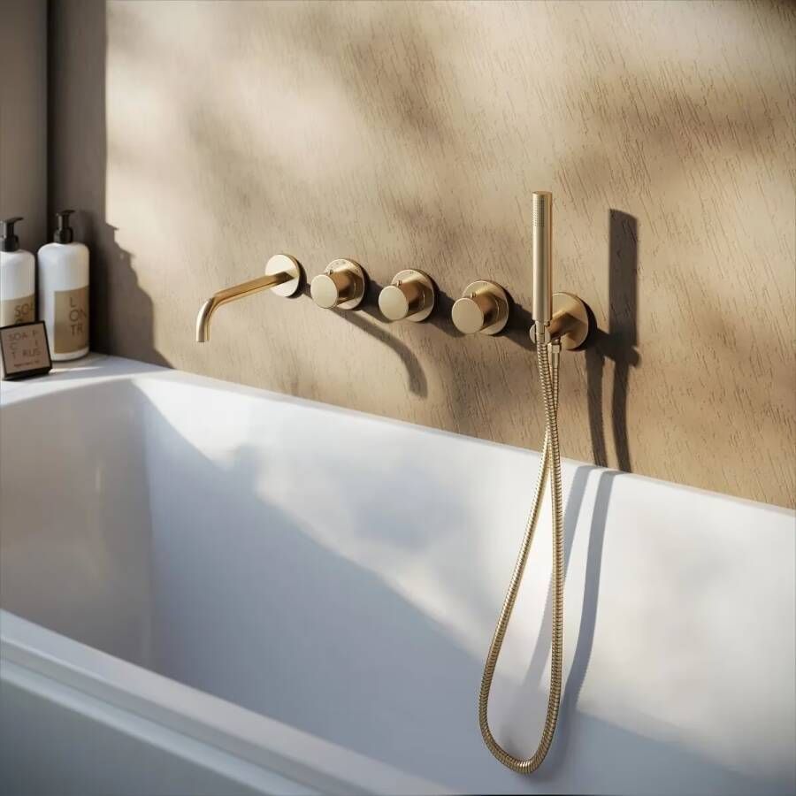 SaniClear Badkraan set Plus | Inbouw | Thermostaatkraan | Incl.Inbouwdeel | Geborsteld Messing mat goud