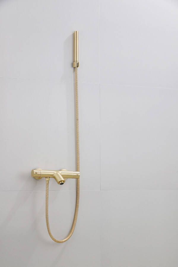 SaniClear Badkraan Brass | Opbouw | Thermostaatkraan | Incl.Handdoucheset | 2-weg | hoh 15 cm | 2-knops | Rond | Messing mat