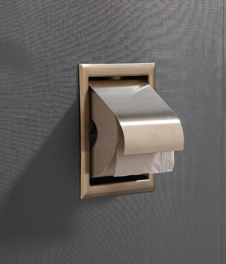 SaniClear Toiletrolhouder Brass | Inbouw | Met klep | Messing | Vierkant | Geborsteld messing Mat goud