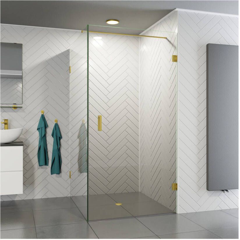 SaniClear Douchecabine Brass | Profieloos | 80x70x200 cm | 1 Draaideur | Geborsteld messing - Foto 3