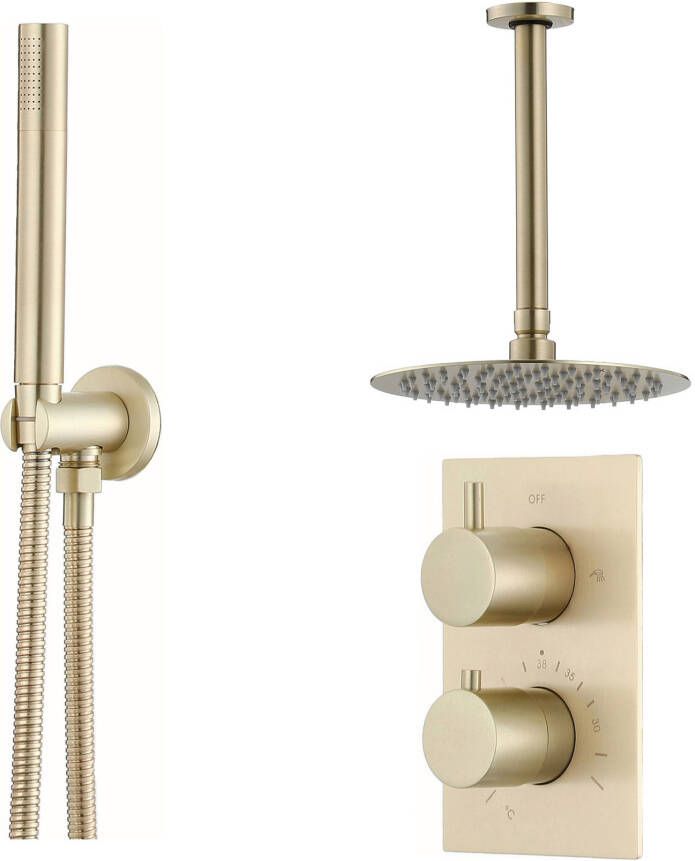 SaniClear Regendouche set Brass | Inbouw | Thermostaatkraan | 2-weg | Rond | Messing mat