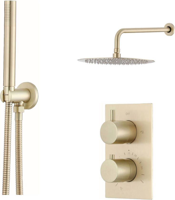 SaniClear Regendouche set Brass | Inbouw | Thermostaatkraan | 2-weg | Rond | Messing mat