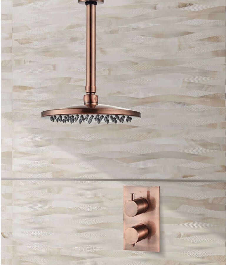 SaniClear Douchearm Copper | 20 cm | Plafond montage | Messing | Rond | Geborsteld Koper