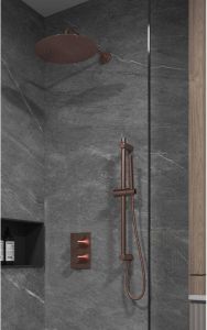 SaniClear Copper inbouw regendouche met 20cm hoofddouche muurarm en glijstang geborsteld koper
