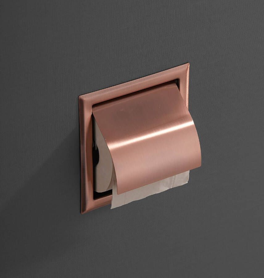 SaniClear Toiletrolhouder Copper | Inbouw | Met klep | Messing | Vierkant | Koper geborsteld