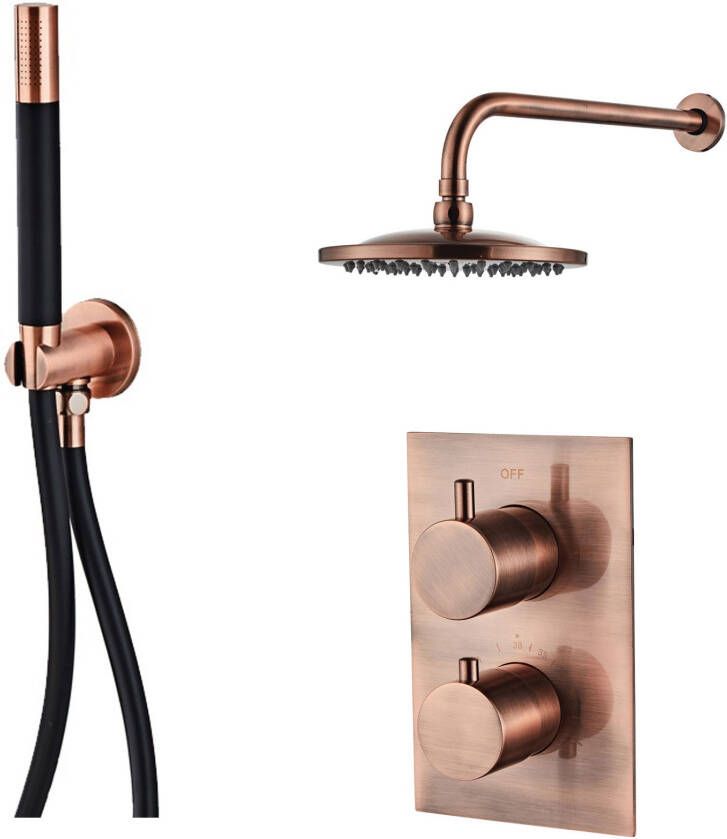 SaniClear Regendouche set Copper Pro | Inbouw | Thermostaatkraan | 2-weg | Rond | Koper geborsteld