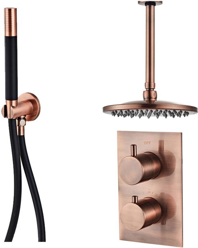 SaniClear Regendouche set Copper Pro | Inbouw | Thermostaatkraan | 2-weg | Rond | Koper geborsteld