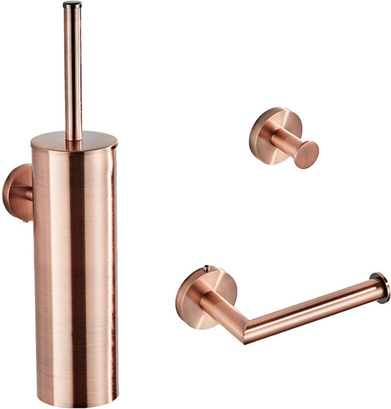 SaniClear Copper toilet accessoire set incl toiletborstel rolhouder en haak geborsteld koper