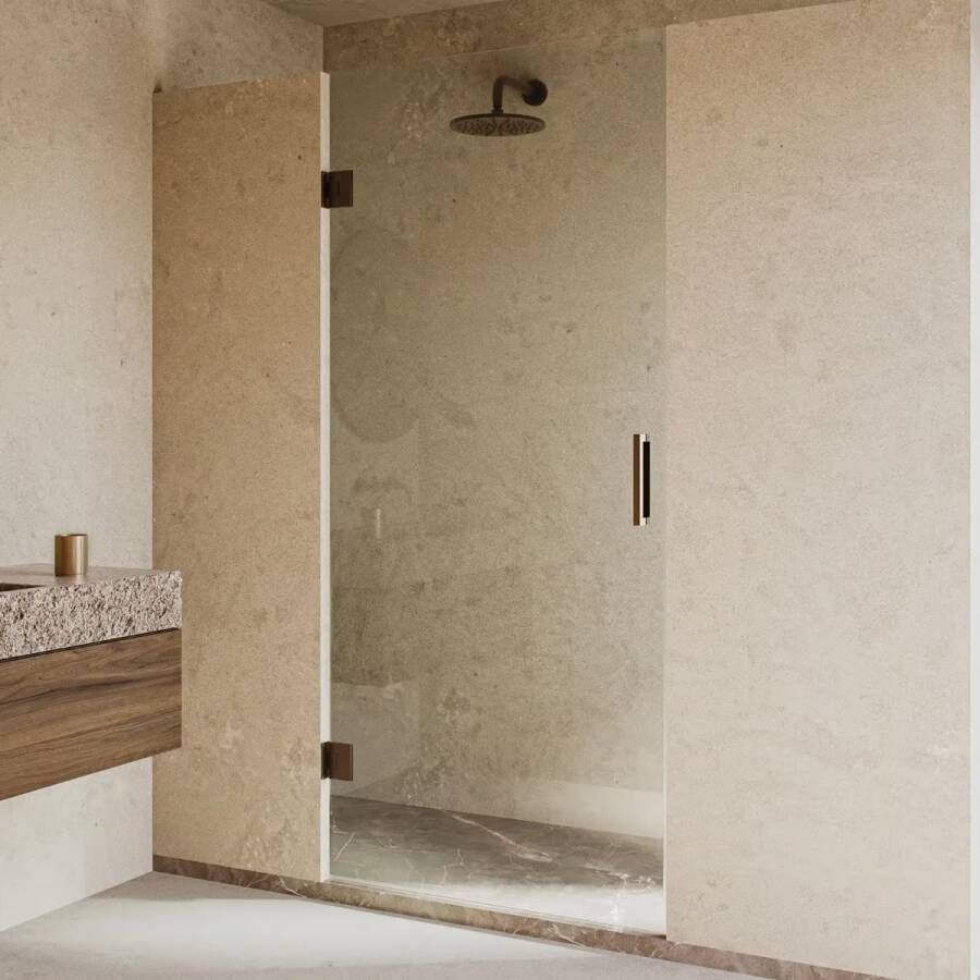 SaniClear Douchedeur Antique | 90x200 cm | Profielloze | Draaideur | Helder glas | Verouderd messing beslag
