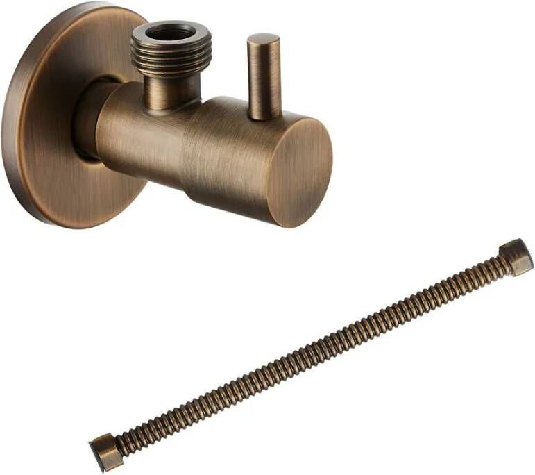SaniClear Hoekstopkraan Antique | Met flexibele aansluitslang (30 cm) | 1 2x1 2" | Verouderd messing
