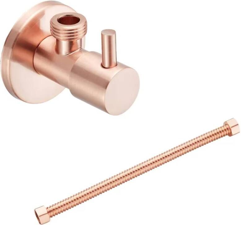 SaniClear Hoekstopkraan Copper | Met flexibele aansluitslang (30 cm) | 1 2x1 2" | Geborsteld koper