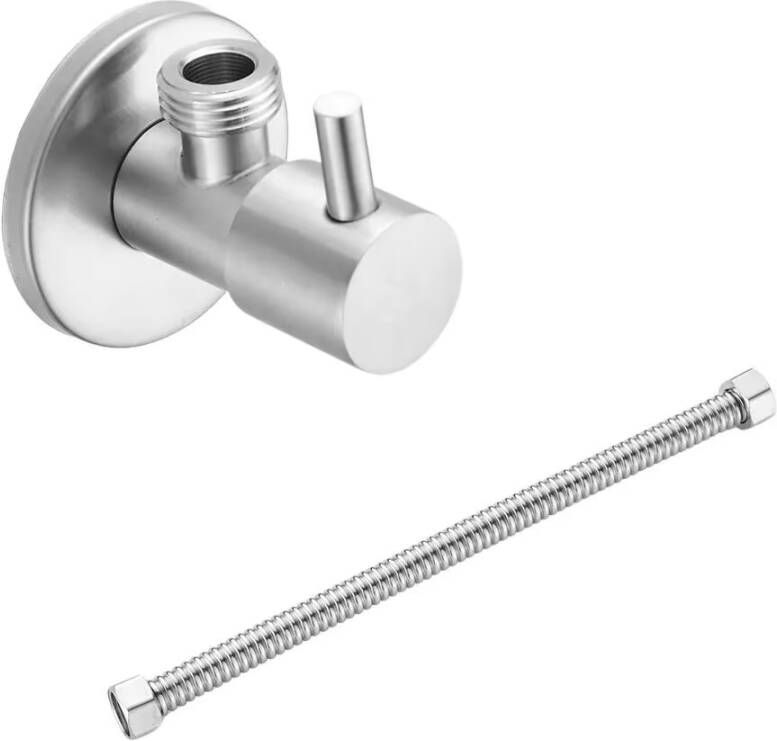 SaniClear Hoekstopkraan Exclusive | Met flexibele aansluitslang (30 cm) | 1 2x1 2" | RVS