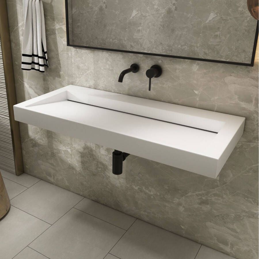SaniClear Hoya wastafel zonder kraangat 100x45.5x8 cm solid surface wit mat