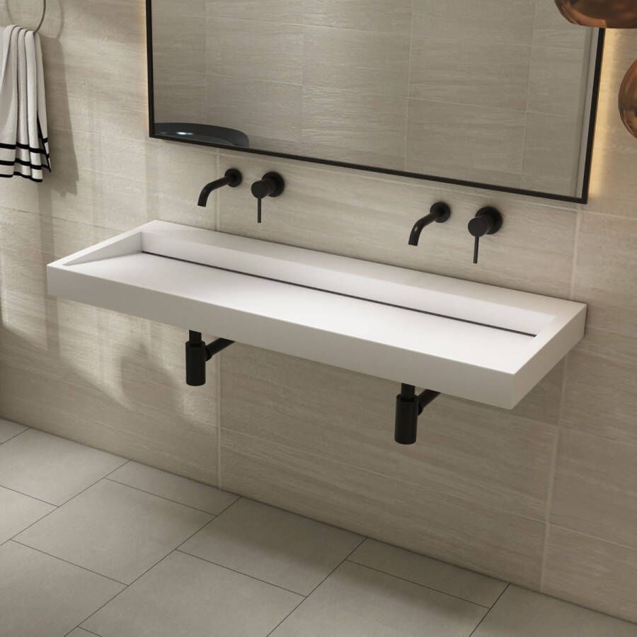 SaniClear Hoya wastafel zonder kraangat 120x45.5x11 cm solid surface wit mat