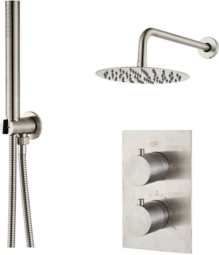 SaniClear Regendouche set Inox | Inbouw | Thermostaatkraan | 2-weg | Rond | RVS look