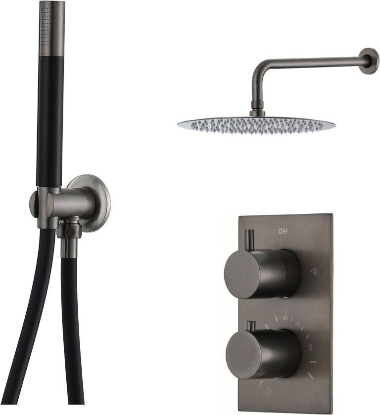 SaniClear Regendouche set Iron Pro | Inbouw | Thermostaatkraan | 2-weg | Rond | Gunmetal