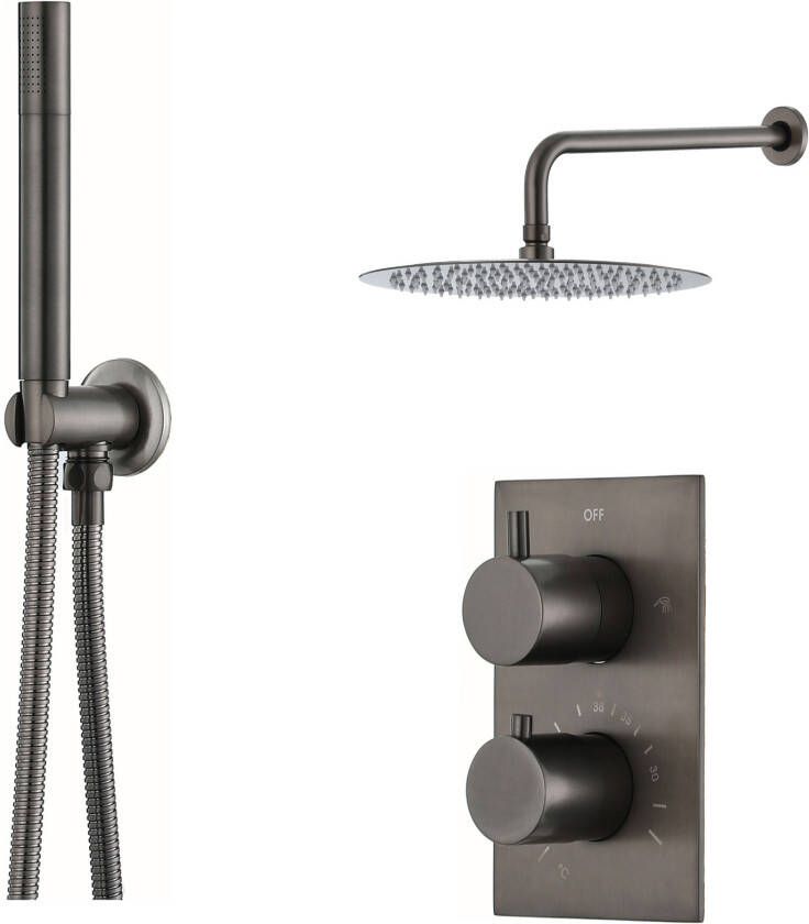 SaniClear Regendouche set Iron | Inbouw | Thermostaatkraan | 2-weg | Rond | Gunmetal