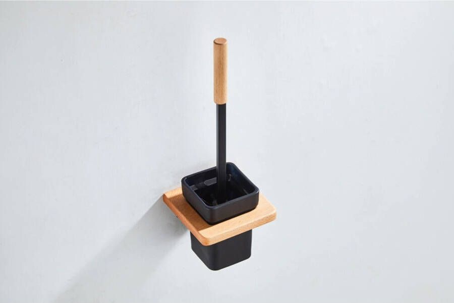 SaniClear Lumber toilet borstel met houder messing zwart mat