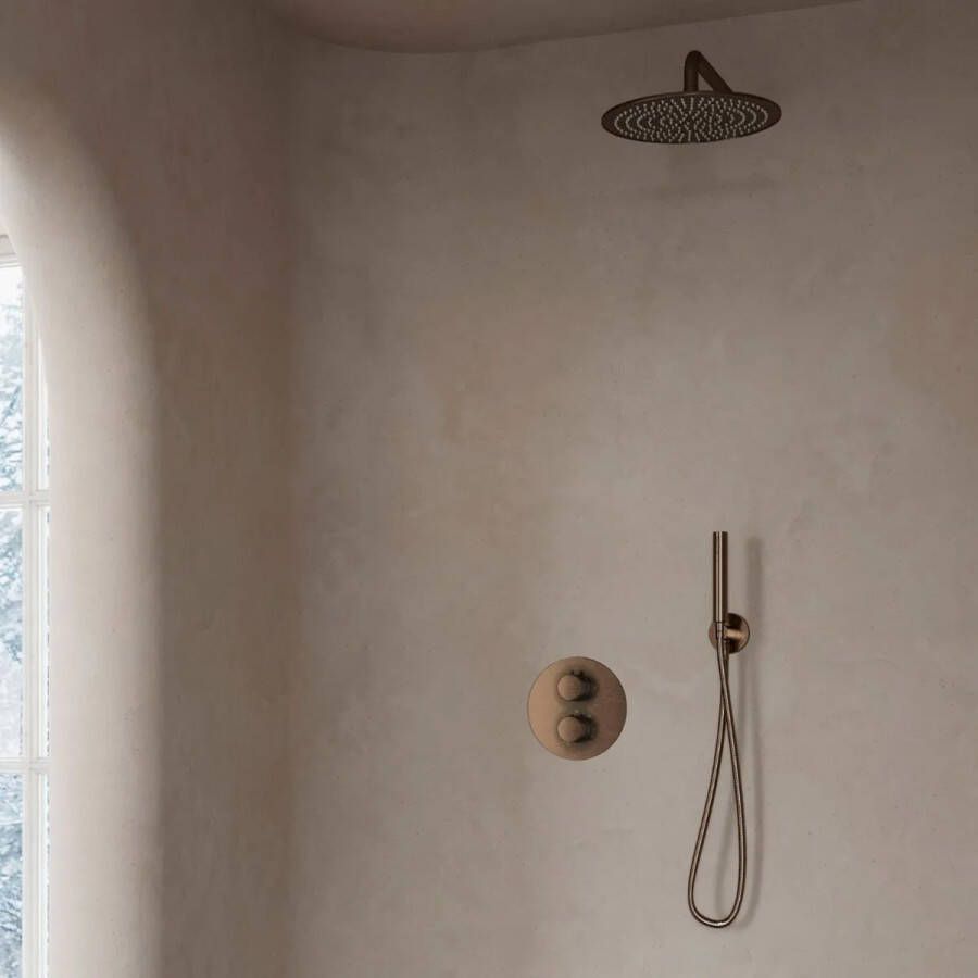 SaniClear Regendouche set Antique | Inbouw | 20 cm | Thermostaatkraan | Rond | Verouderd messing