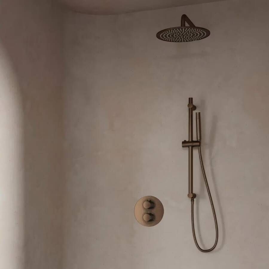 SaniClear Regendouche set Antique | Inbouw | 30 cm | Thermostaatkraan | Rond | Verouderd messing