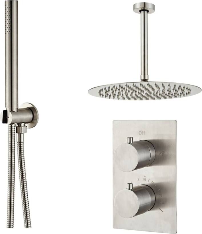 SaniClear Regendouche set Inox | Inbouw | Thermostaatkraan | 2-weg | Rond | RVS look