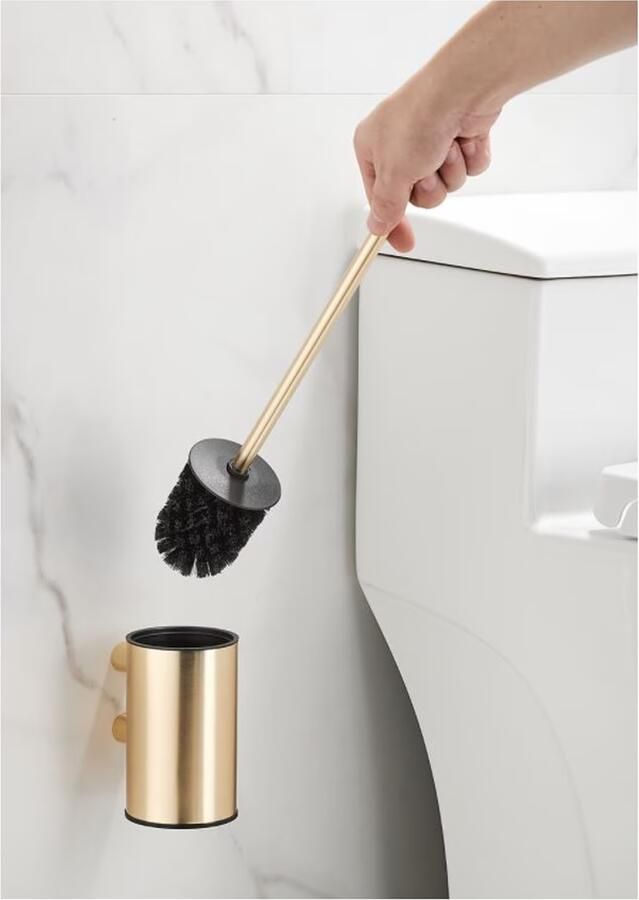 SaniClear Academy toilet borstel met houder rond Geborsteld messing mat goud