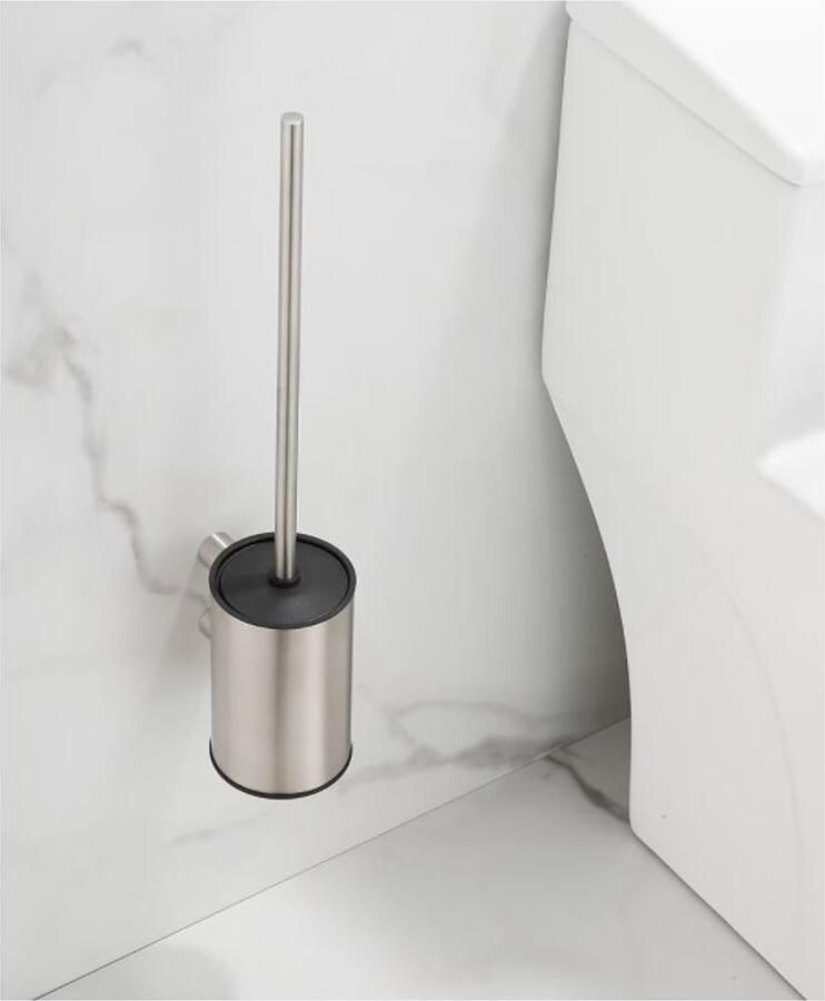SaniClear Academy toilet borstel met houder rond rvs look