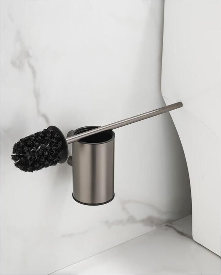 SaniClear Academy toilet borstel met houder rond Verouderd ijzer gunmetal