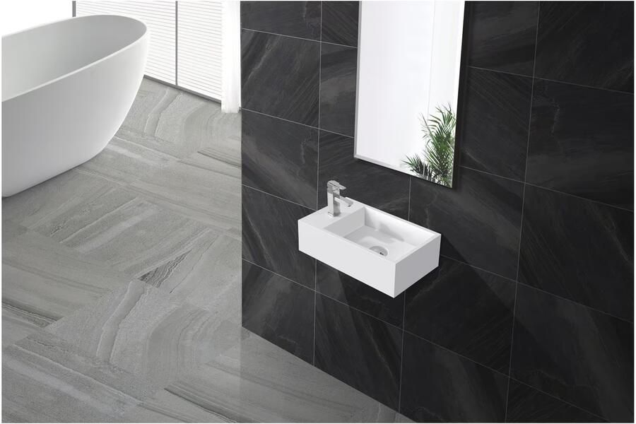 SaniClear Alaska fontein links 40x22 cm solid surface wit mat