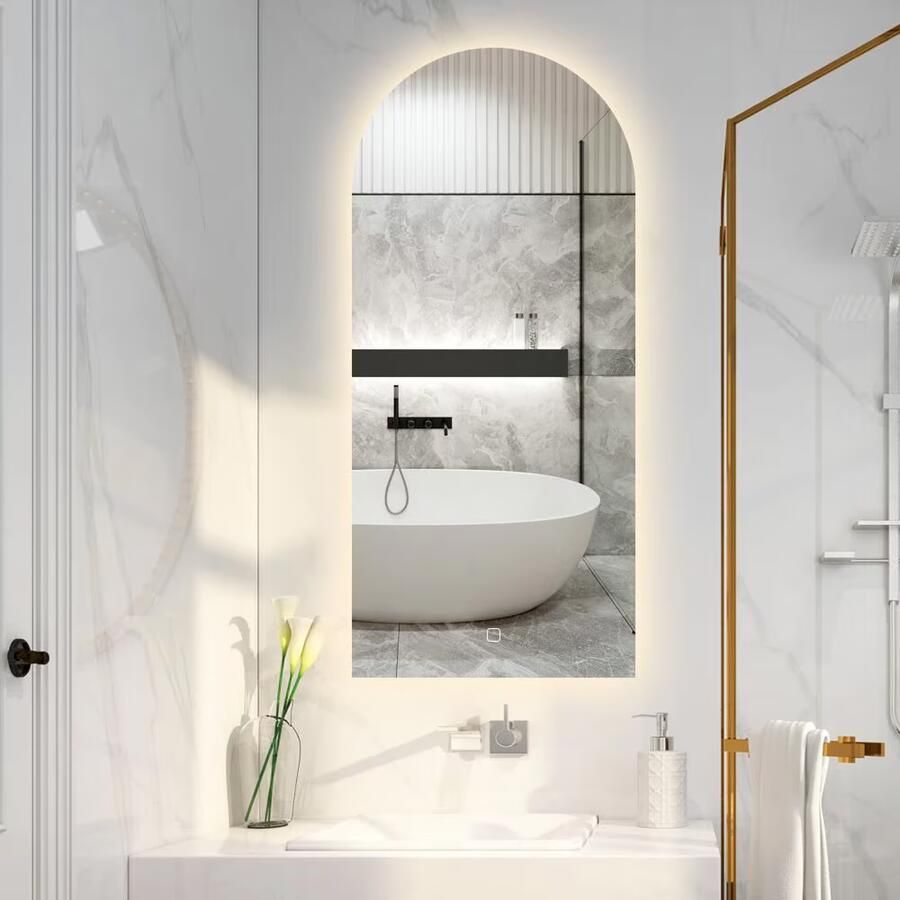 SaniClear Badkamerspiegel Arc | 100x45 cm | Organisch | Indirecte LED verlichting | Touch button | Met spiegelverwarming