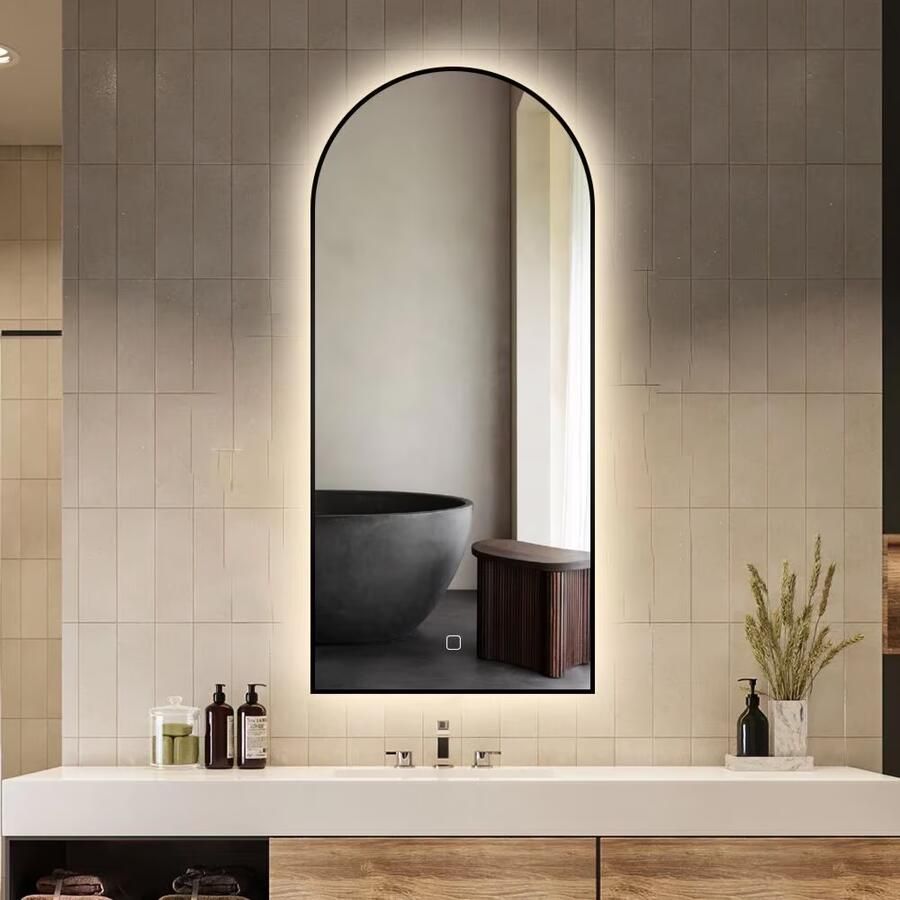 SaniClear Badkamerspiegel Arc | 100x45 cm | Zwart omlijsting | Organisch | Indirecte LED verlichting | Touch button | Met spiegelverwarming - Foto 2