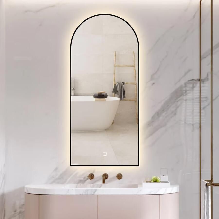 SaniClear Badkamerspiegel Arc | 100x45 cm | Zwart omlijsting | Organisch | Indirecte LED verlichting | Touch button | Met spiegelverwarming - Foto 3