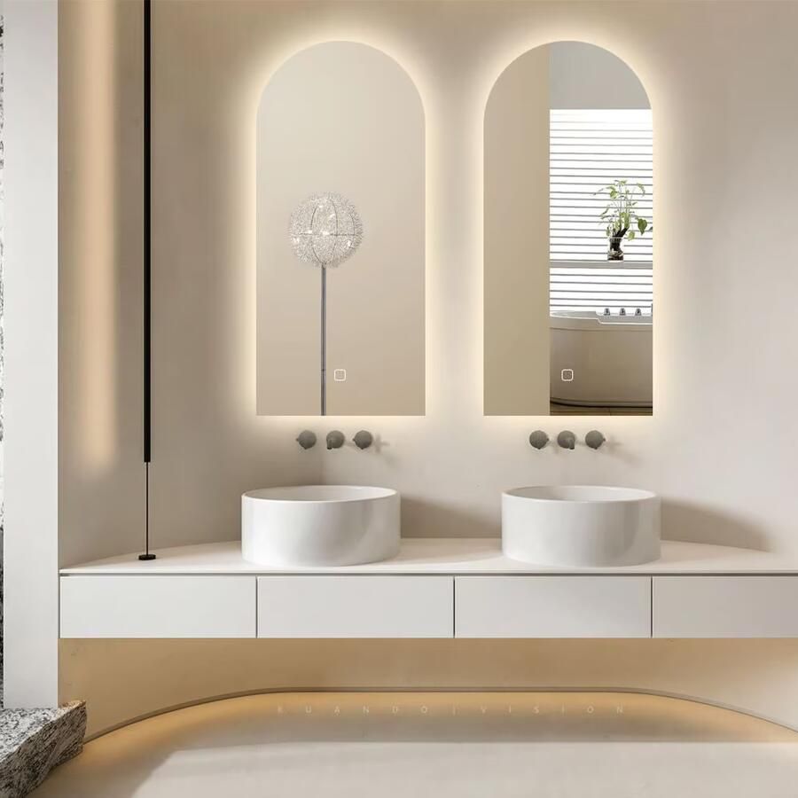 SaniClear Badkamerspiegel Arc set van 2 | 100x45 cm | Indirecte LED verlichting | Touch button | Met spiegelverwarming - Foto 2