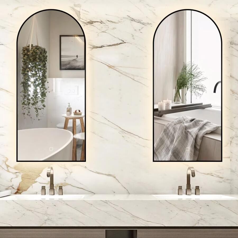 SaniClear Badkamerspiegel Arc set van 2 | 100x45 cm | Zwart omlijsting | Indirecte LED verlichting | Touch button | Met spiegelverwarming - Foto 2