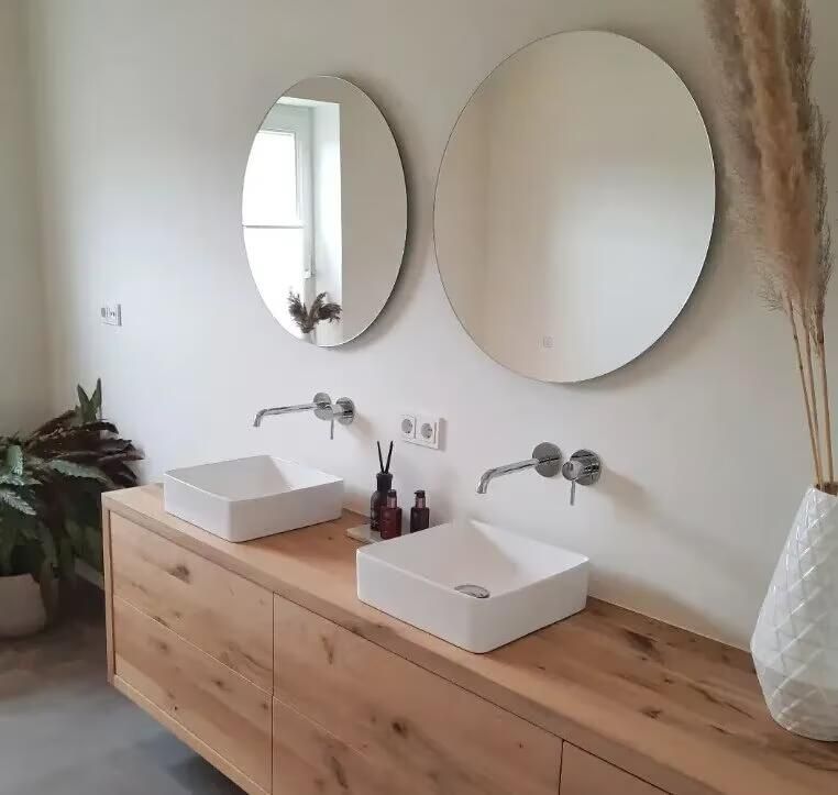 SaniClear Badkamerspiegel Circle | 70x70 cm | Set van 2 | Indirecte verlichting | Touch button | Met spiegelverwarming