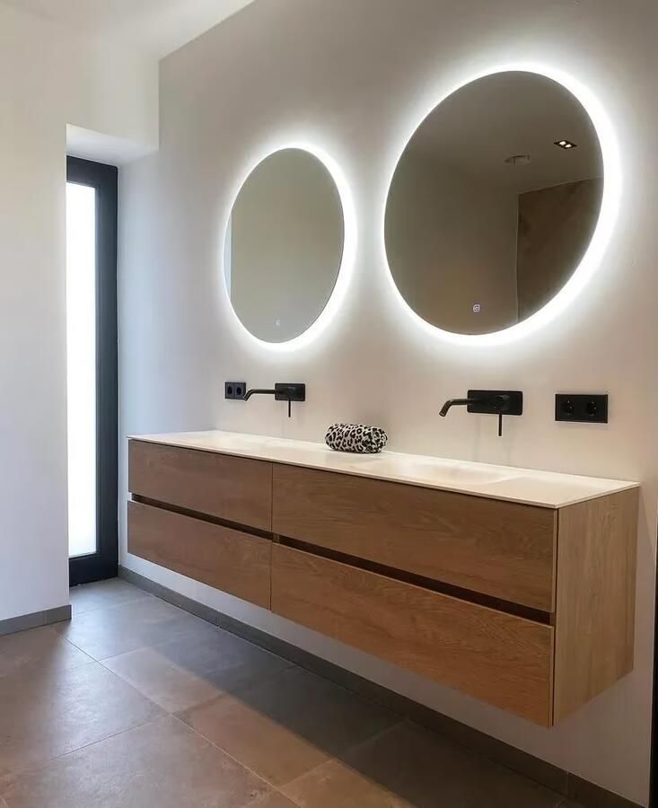 SaniClear Badkamerspiegel Circle | 80x80 cm | Set van 2 | Indirecte verlichting | Touch button | Met spiegelverwarming