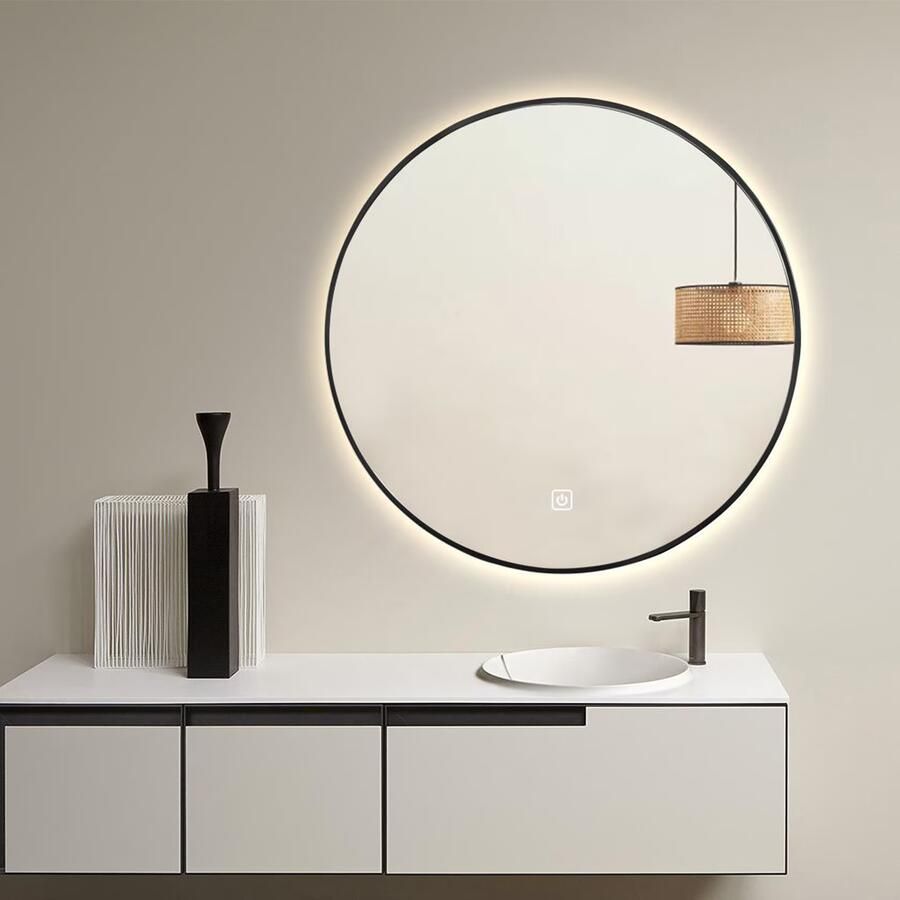 SaniClear Badkamerspiegel Circle Black | 100 cm | Rond | Indirecte LED verlichting | Touch button | Met verwarming | Mat zwart